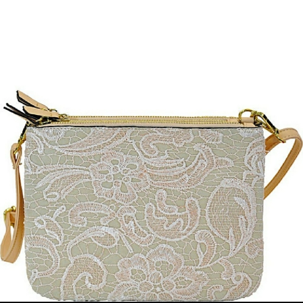 Butter Cream Faux Lace Leather Crossbody